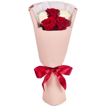 Букет из 5 красных и белых роз (60 см)