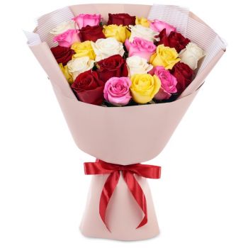 Букет из 25 разноцветных  роз (60 см)