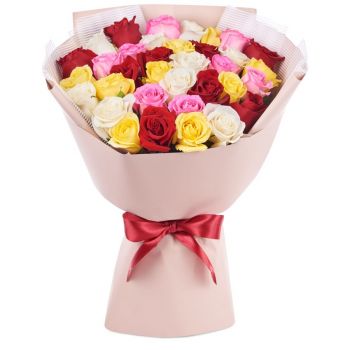 Букет из 35 разноцветных  роз (60 см)