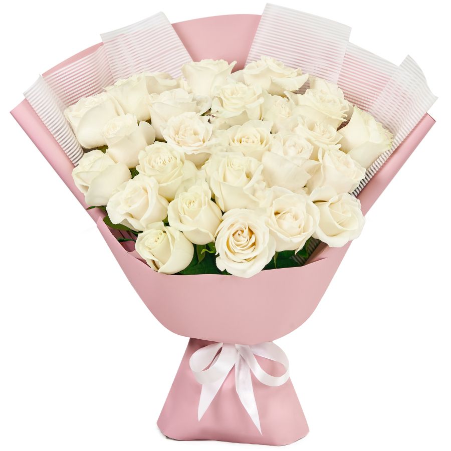 Букет из 25 белых роз (60 см)