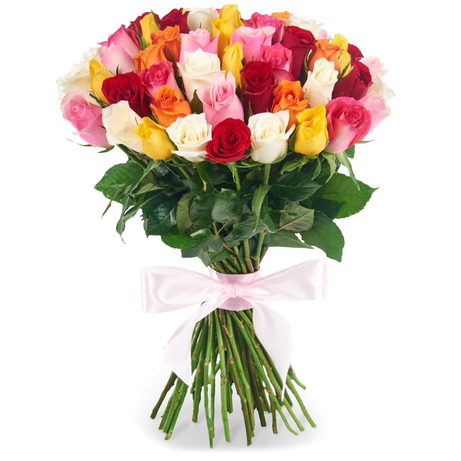 Букет из 51 разноцветной  розы Кения