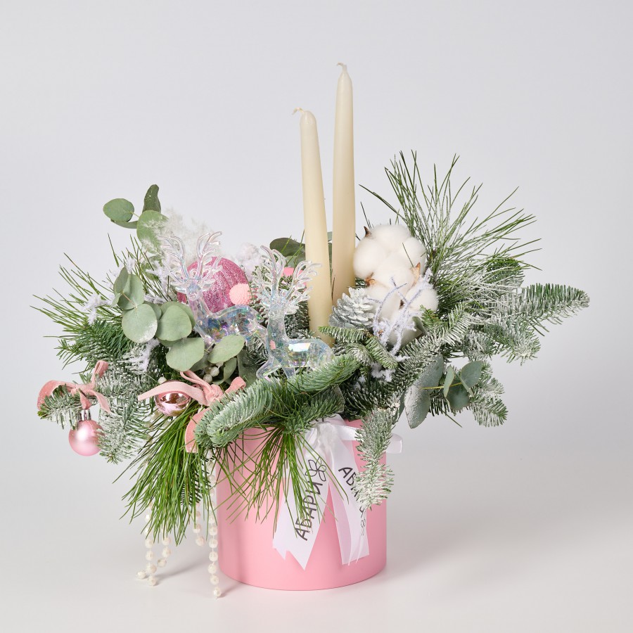 Композиция со свечами &laquo;Розовый вальс&raquo;